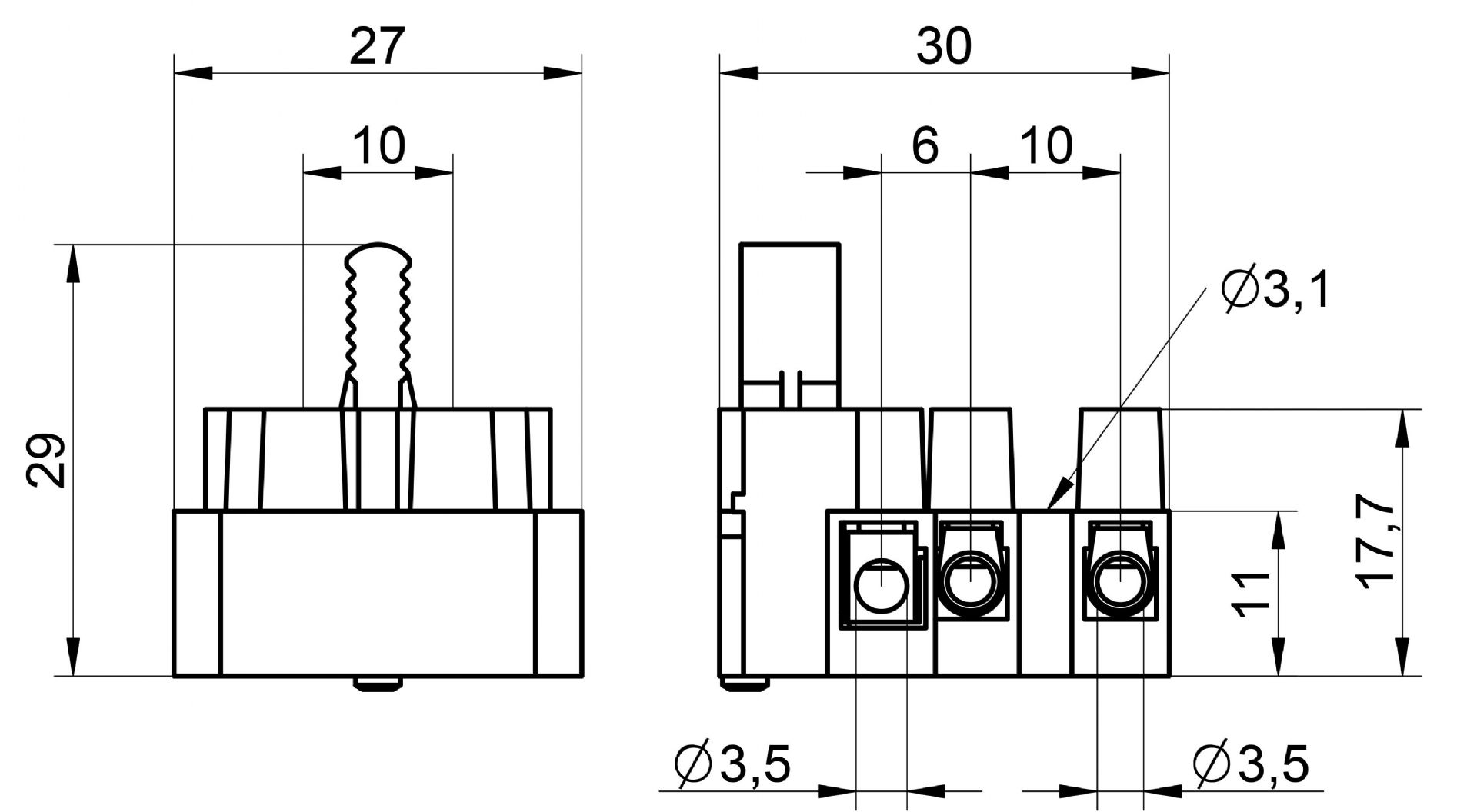 Venta/distribuidor/mayorista Regletas de conexin con fusible para la proteccin de los circuitos en equipos de iluminacin 1106 F/3P