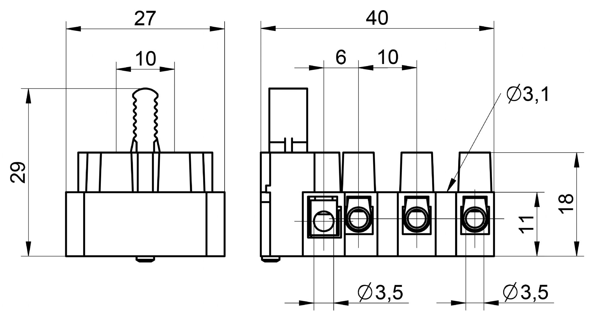 Venta/distribuidor/mayorista Regletas de conexin con fusible para la proteccin de los circuitos en equipos de iluminacin 1106 F/4P