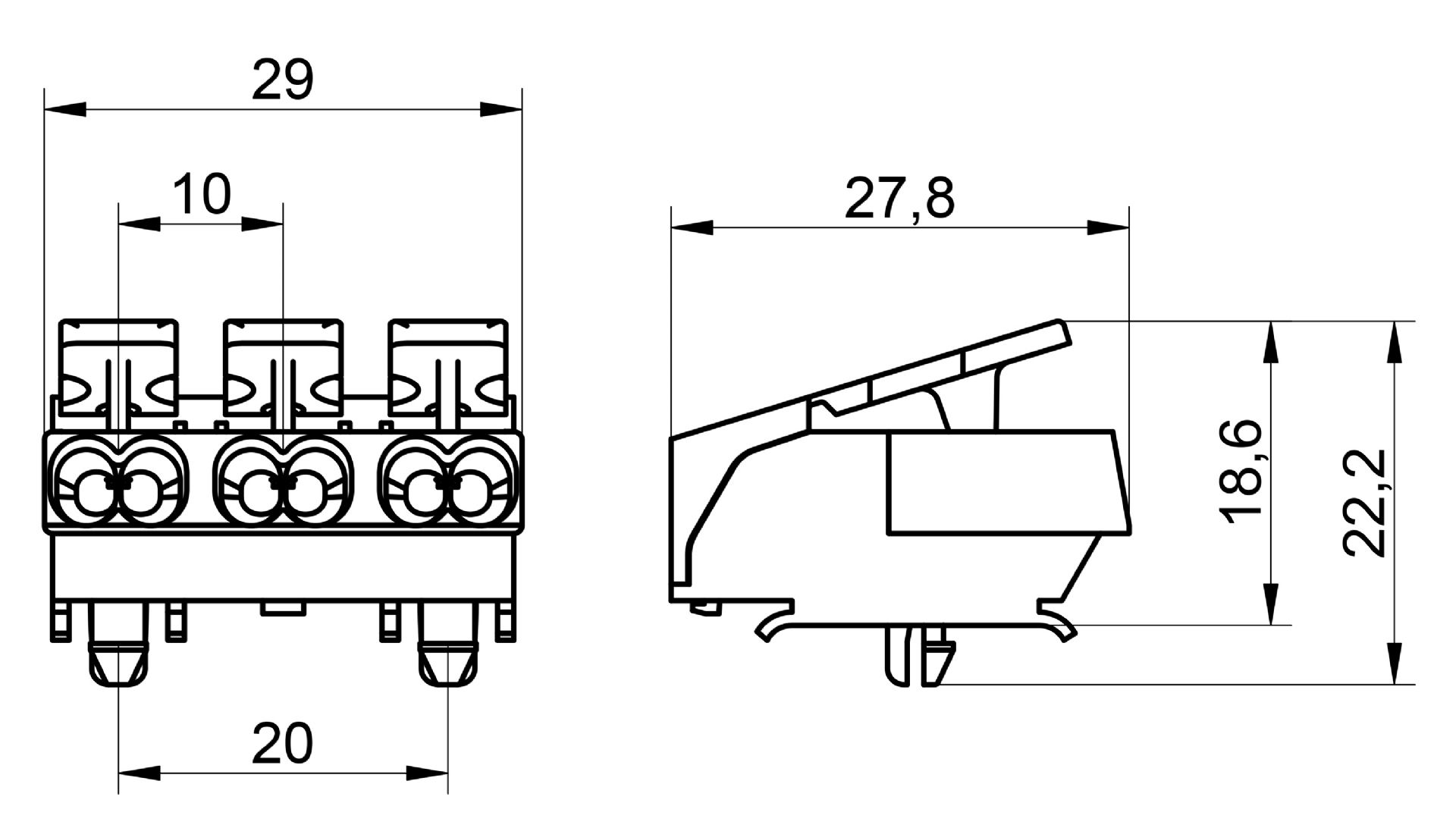 Venta/distribuidor/mayorista Conectores sin tornillos para el cableado interior de equipos de iluminacin y elctricos. Conexin rpida para equipos 3103 A