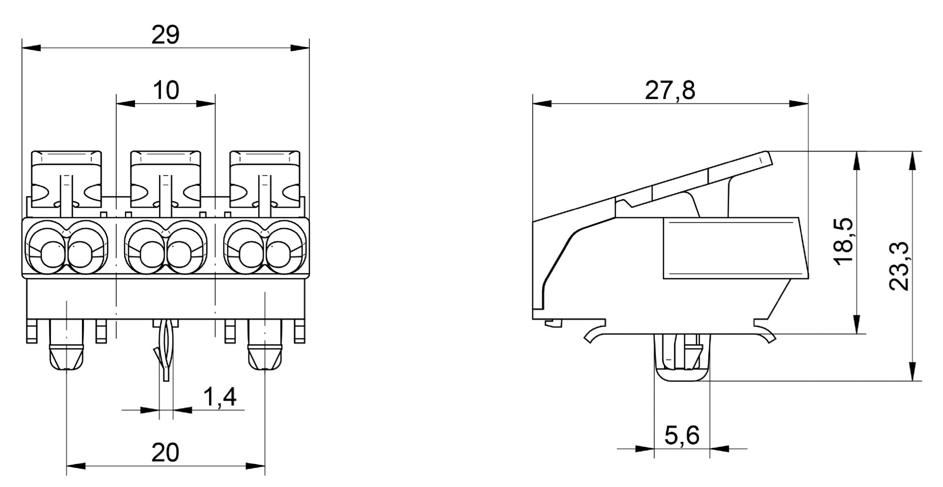 Venta/distribuidor/mayorista Conectores sin tornillos para el cableado interior de equipos de iluminacin y elctricos. Conexin rpida para equipos 3103 A TI