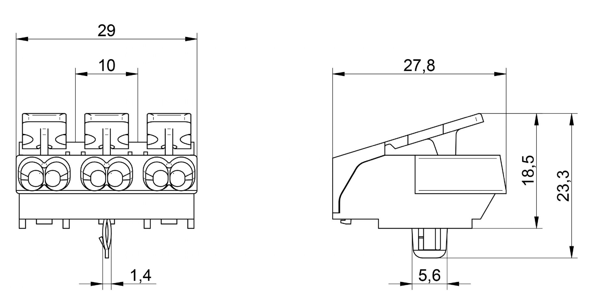 Venta/distribuidor/mayorista Conectores sin tornillos para el cableado interior de equipos de iluminacin y elctricos. Conexin rpida para equipos 3103 TI