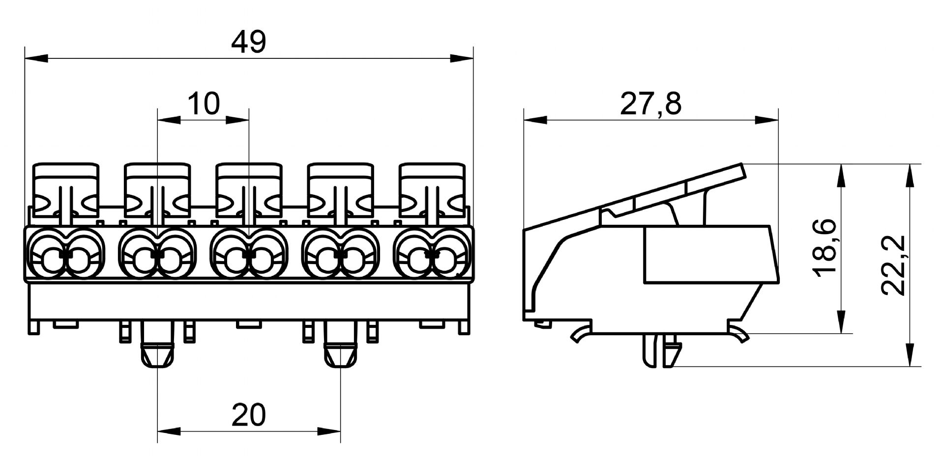 Venta/distribuidor/mayorista Conectores sin tornillos para el cableado interior de equipos de iluminacin y elctricos. Conexin rpida para equipos 3105 A