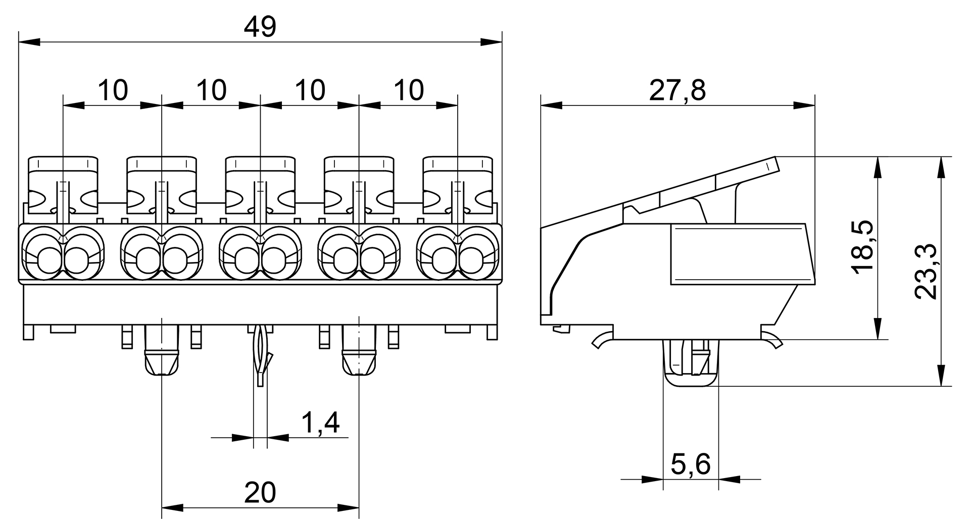 Venta/distribuidor/mayorista Conectores sin tornillos para el cableado interior de equipos de iluminacin y elctricos. Conexin rpida para equipos 3105 A TI