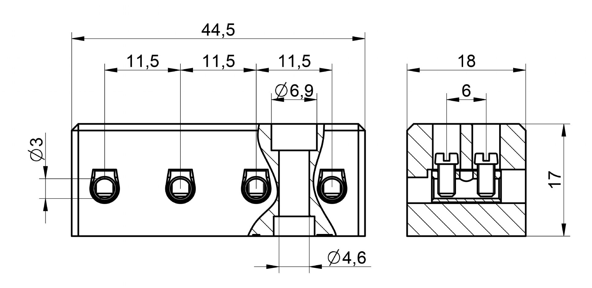 Venta/distribución/mayoristaRegletas con aislante cerámico para realizar conexiones eléctricas con conductores de cobre en instalaciones y/o aparatos con temperatura de trabajo elevadas B4-4E